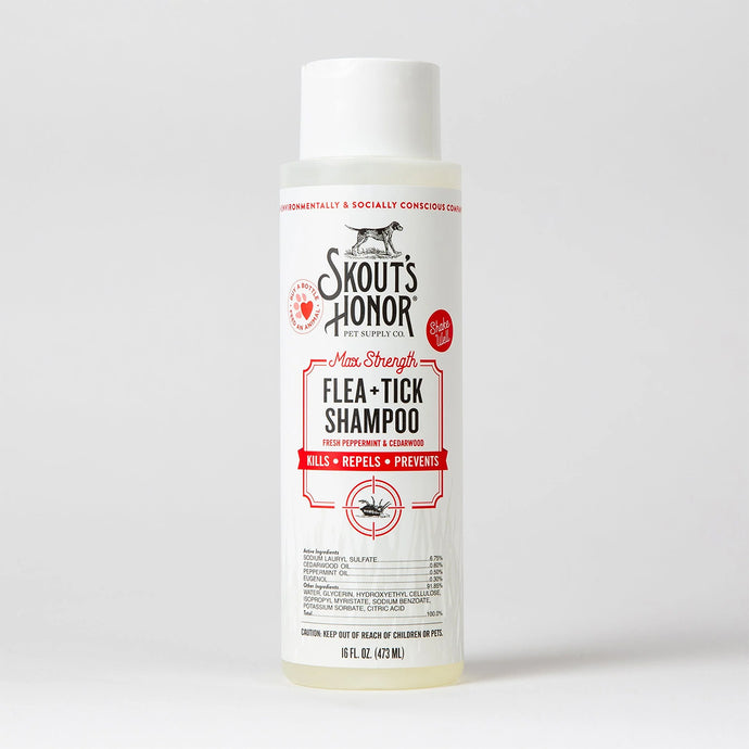 El Flea+Tick Shampoo de Skout’s Honor ofrece una fórmula de máxima potencia con ingredientes naturales para eliminar pulgas, garrapatas, sus larvas y huevos.